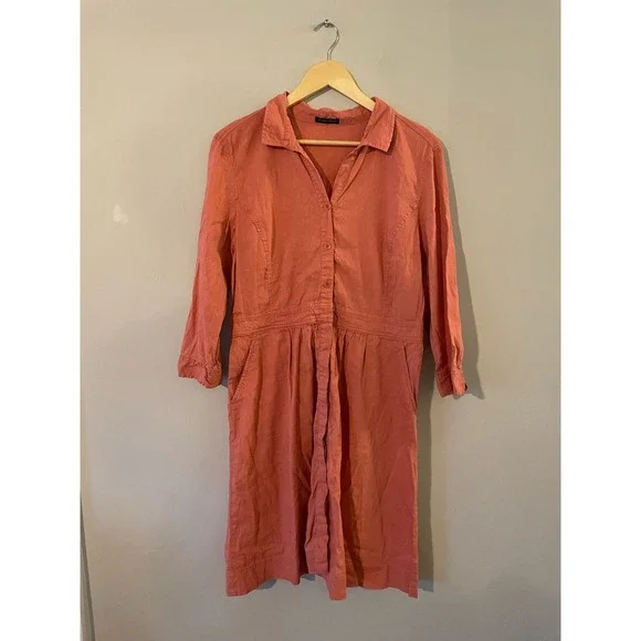 Eileen Fisher Linen Blend Salmon Pink Shirt Dress - Picture 2 of 9